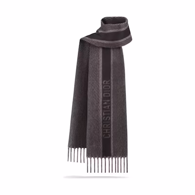 (Women) DIOR Reversible Fringe Knit Scarf in Charcoal Gray. 35CAM202A900-C820