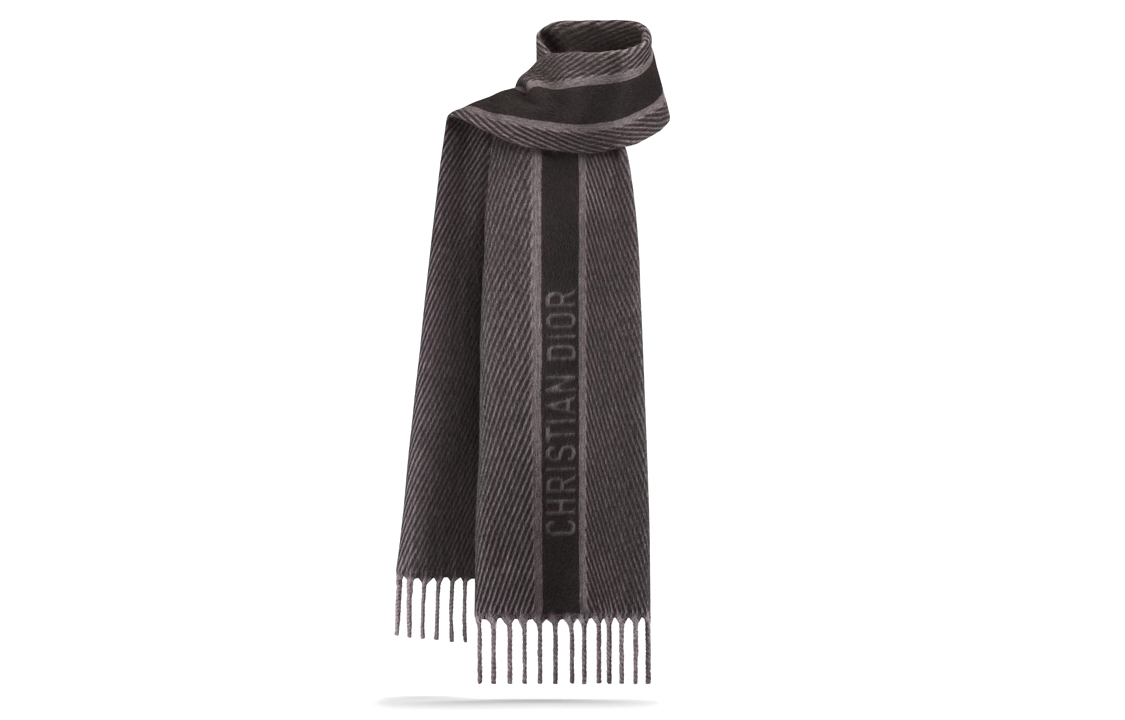 (Women) DIOR  Reversible Fringe Knit Scarf in Charcoal Gray. 35CAM202A900-C820 圖 2