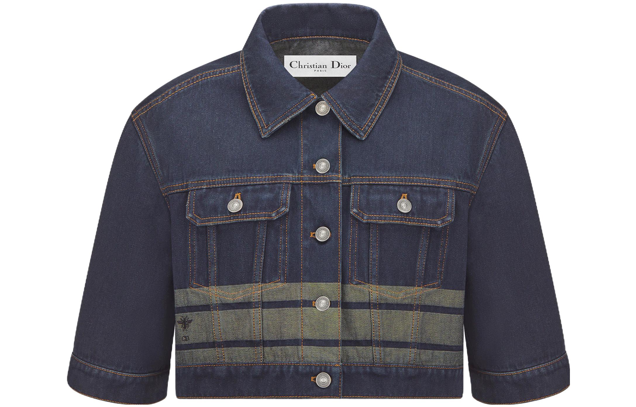 (Women) DIOR  Short Denim Jacket Blue with Colorblock Letter Pattern. 342V22A3394-X5651 圖 2