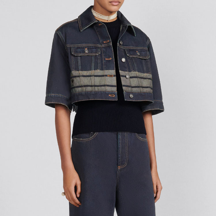 (Women) DIOR  Short Denim Jacket Blue with Colorblock Letter Pattern. 342V22A3394-X5651 圖 4