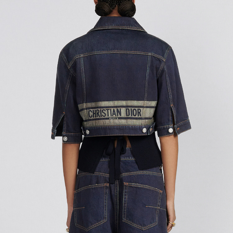 (Women) DIOR  Short Denim Jacket Blue with Colorblock Letter Pattern. 342V22A3394-X5651 圖 5