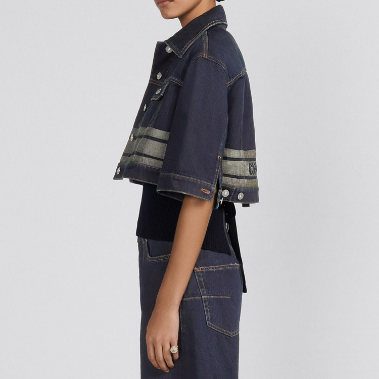 (Women) DIOR  Short Denim Jacket Blue with Colorblock Letter Pattern. 342V22A3394-X5651 圖 6