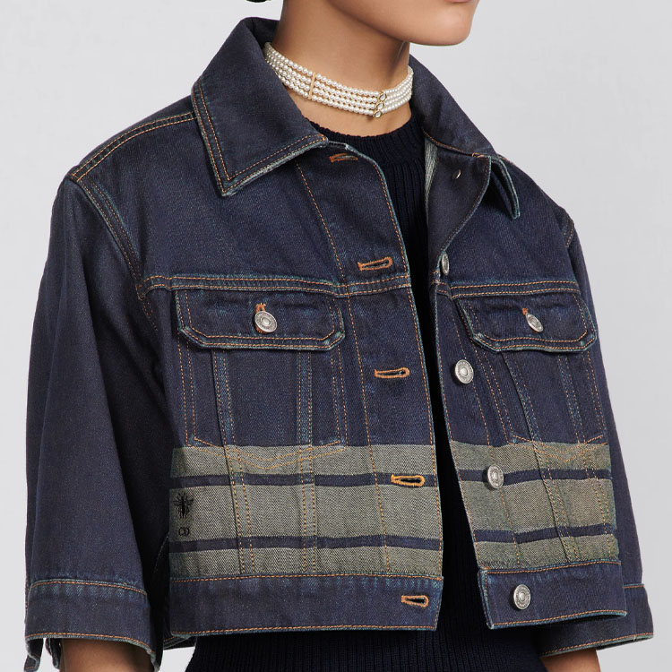 (Women) DIOR  Short Denim Jacket Blue with Colorblock Letter Pattern. 342V22A3394-X5651 圖 7