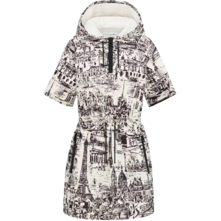 (Women) DIOR  Short Hooded Dress Black Colorblock Mid-Length Short Sleeve 447R40A2785-X0930