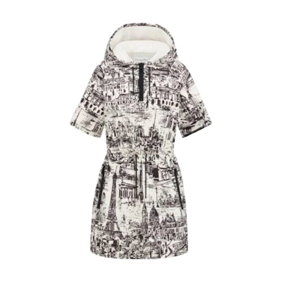 (Women) DIOR Short Hooded Dress Black Colorblock Mid-Length Short Sleeve 447R40A2785-X0930