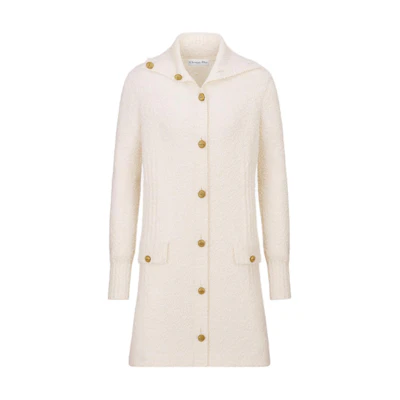 (Women) DIOR SS24 Solid Button-Up Knit Cardigan in Off-White. 454G01AM709-X0200