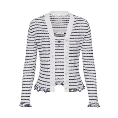 (Women) DIOR Striped Single-Breasted Knit Long Sleeve Sweater - Multicolor 414W05RM780-X0861