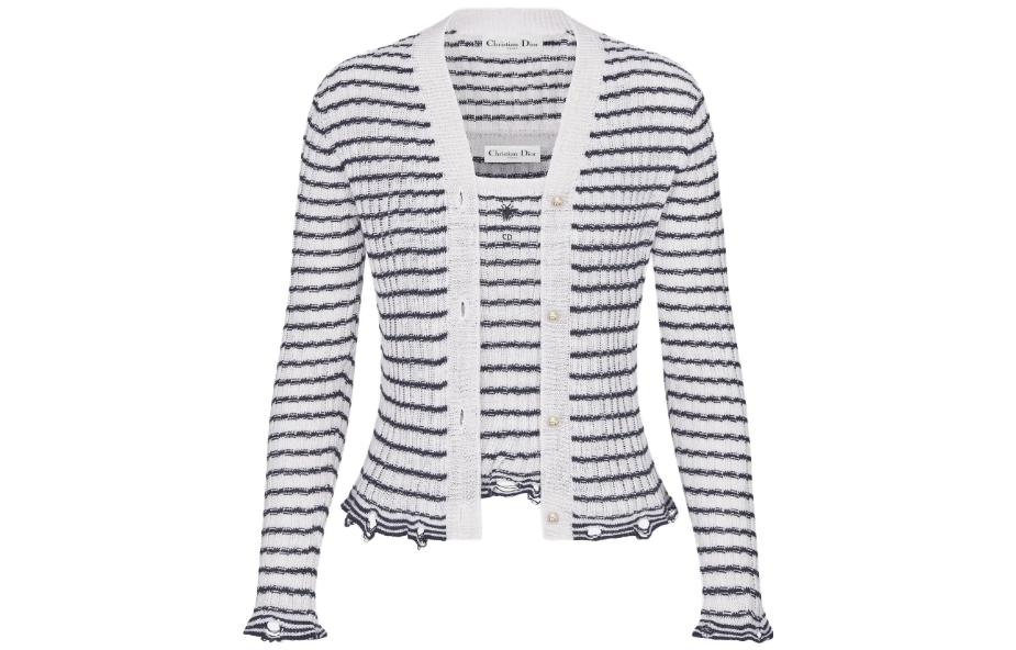 Order (W) 디올 스트라이프 싱글브레스트 니트 롱슬리브 스웨터 - 멀티컬러 414W05RM780-X0861