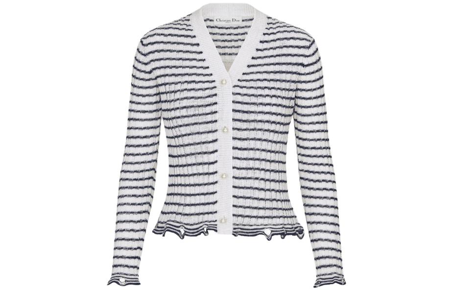 Shop (W) 디올 스트라이프 싱글브레스트 니트 롱슬리브 스웨터 - 멀티컬러 414W05RM780-X0861