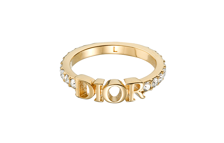 Order (W) Cincin Wanita DIOR ÉVOLUTION Dekorasi Huruf Logam Emas R1009DVOCY-D301