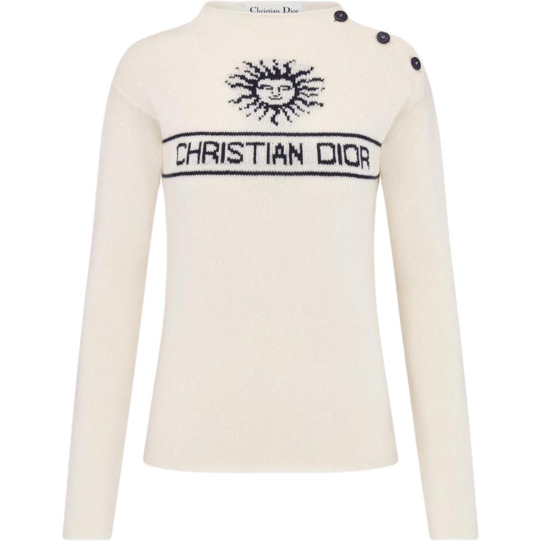 (Women) DIOR  White Cashmere Sweater with Letter Inlay Design. 424S94BM054-X0853