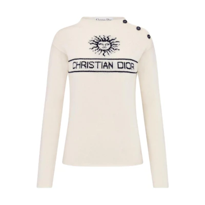 (Women) DIOR White Cashmere Sweater with Letter Inlay Design. 424S94BM054-X0853