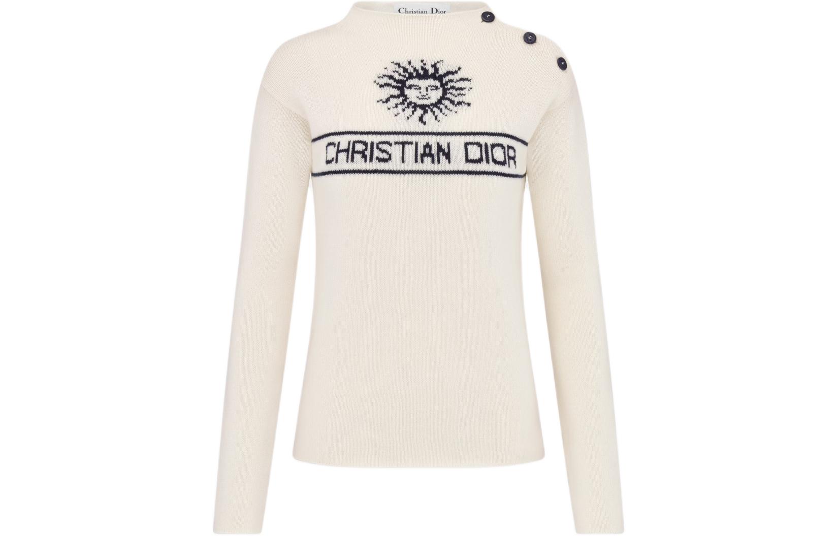 Order (W) DIOR Sweater Putih Cashmere dengan Desain Huruf Inlay. 424S94BM054-X0853