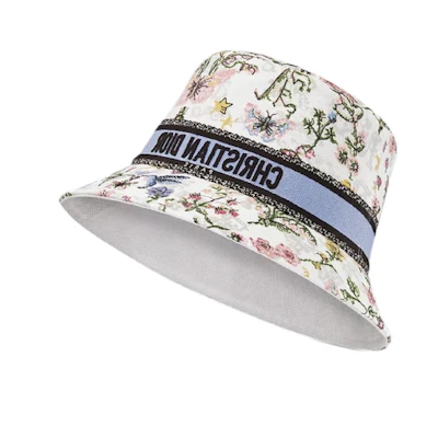 (Women) DIOR White Embroidered Cross-Stitch Bucket Hat Cotton Polypropylene. CPB6062XBCD_C070