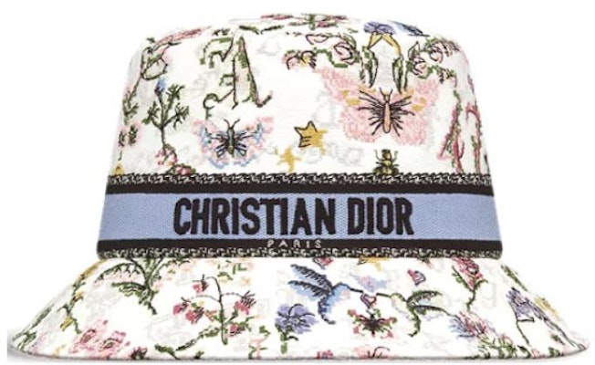 (Women) DIOR White Embroidered Cross-Stitch Bucket Hat Cotton Polypropylene. CPB6062XBCD_C070 Lookbook (Women) DIOR White Embroidered Cross-Stitch Bucket Hat Cotton Polypropylene. CPB6062XBCD_C070