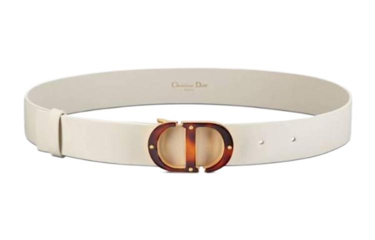 (Women) DIOR  White Leather Belt with Metal Buckle Decoration 3cm. B0443UBQCM030