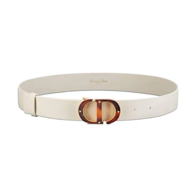 (Women) DIOR White Leather Belt with Metal Buckle Decoration 3cm. B0443UBQCM030