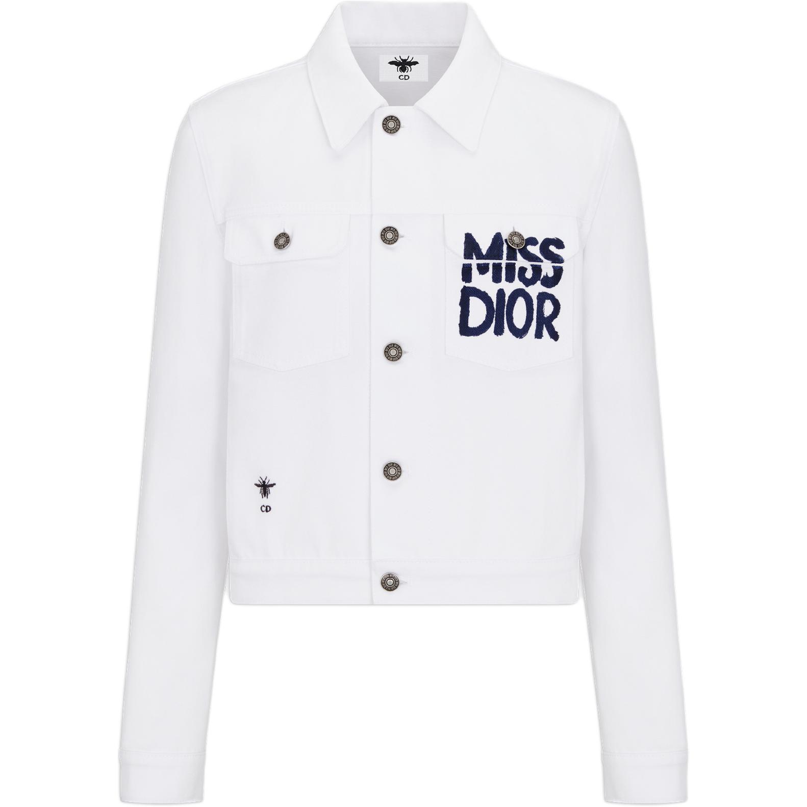 (Women) DIOR  White Letter Print Single-Breasted Short Denim Jacket. 452V11A3387-X5803