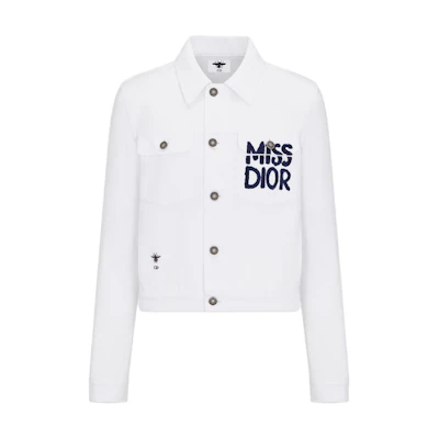 (Women) DIOR White Letter Print Single-Breasted Short Denim Jacket. 452V11A3387-X5803