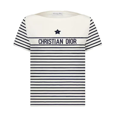 (Women) DIOR White Letter Stripe Print Crewneck T-Shirt. 243T31A4085-X0853