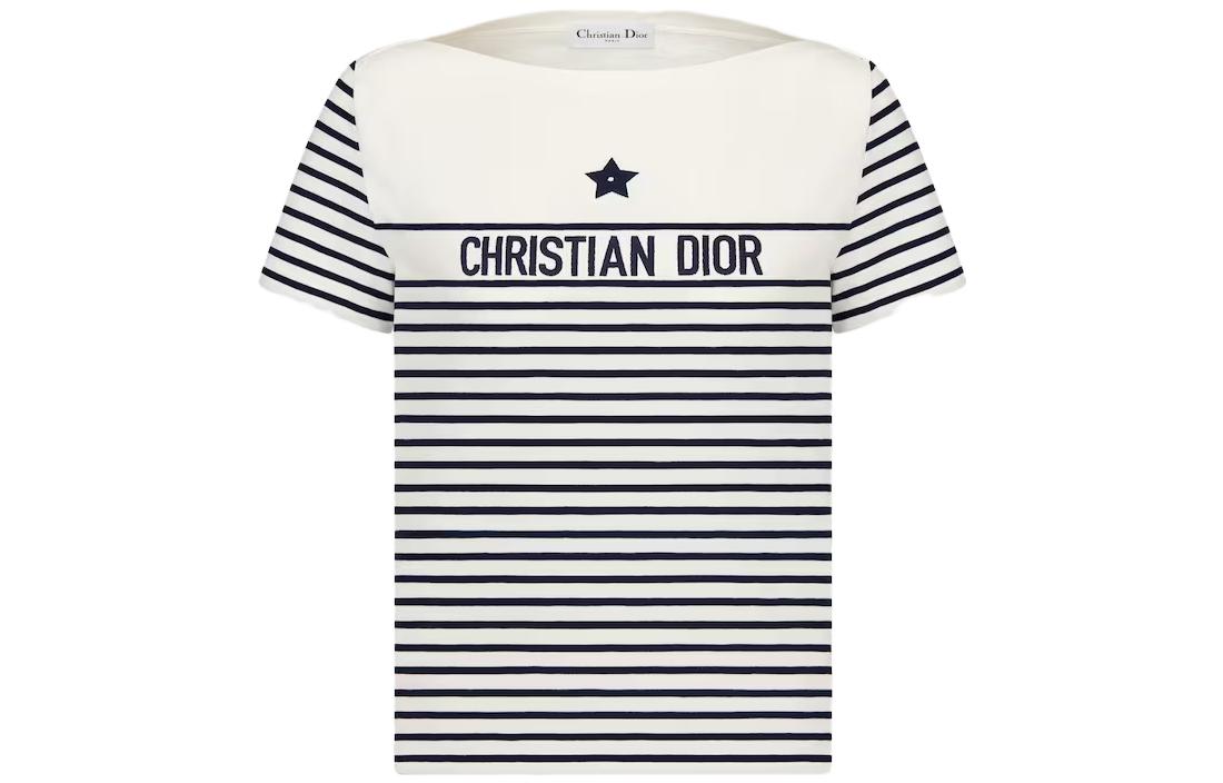 Order (W) Camiseta DIOR Blanca con Rayas y Letras Estampadas. 243T31A4085-X0853