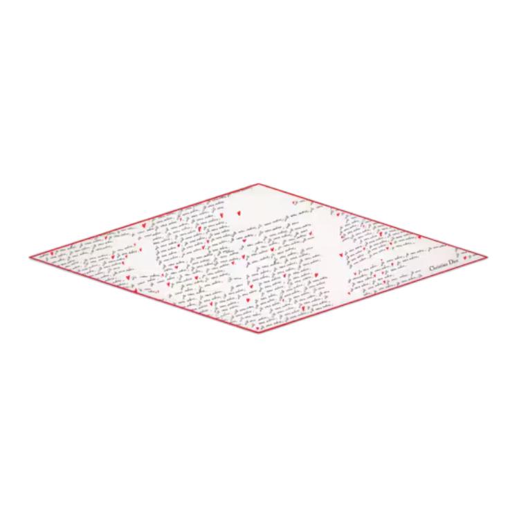 (Women) DIOR  White Limited Edition Silk Scarf with Heart Letter Print Design. 45ADO101I608_C089