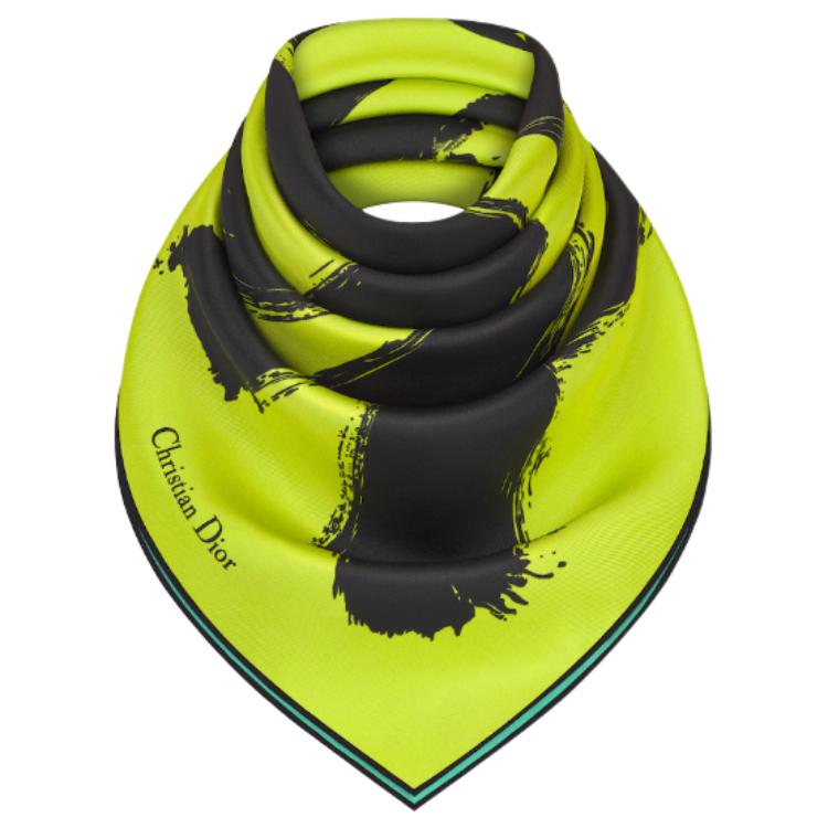 (Women) DIOR  Yellow Silk Scarf with Colorblock Design. 45MID090I612C615