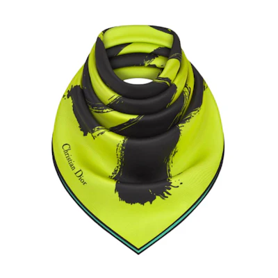 (Women) DIOR Yellow Silk Scarf with Colorblock Design. 45MID090I612C615