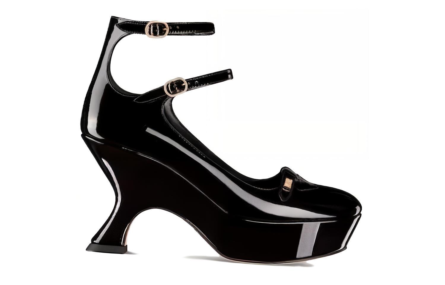 Order (W) Dior Aime Dior Cuero Charol Negro 'Tacón Grueso con Hebilla de Moda' KCV036VNI_S900