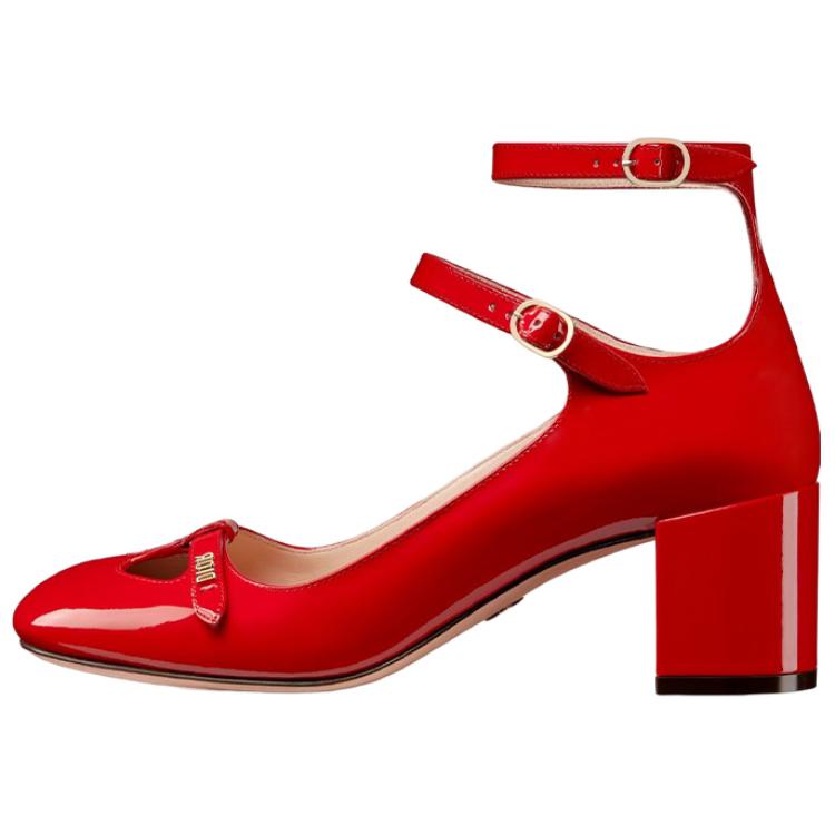 (Women) Dior Aime Leather Double-Buckle Chunky High Heel 'Red' KCV042VNI_S24R