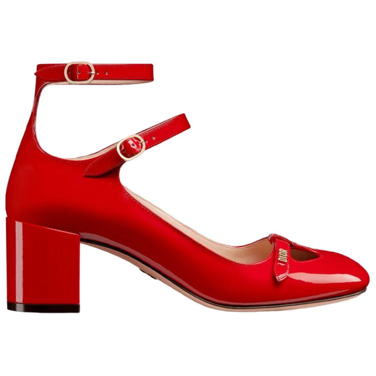 Order (W) Dior Aime Kulit Tumit Tinggi Gancu Berkembar Tebal 'Merah' KCV042VNI_S24R