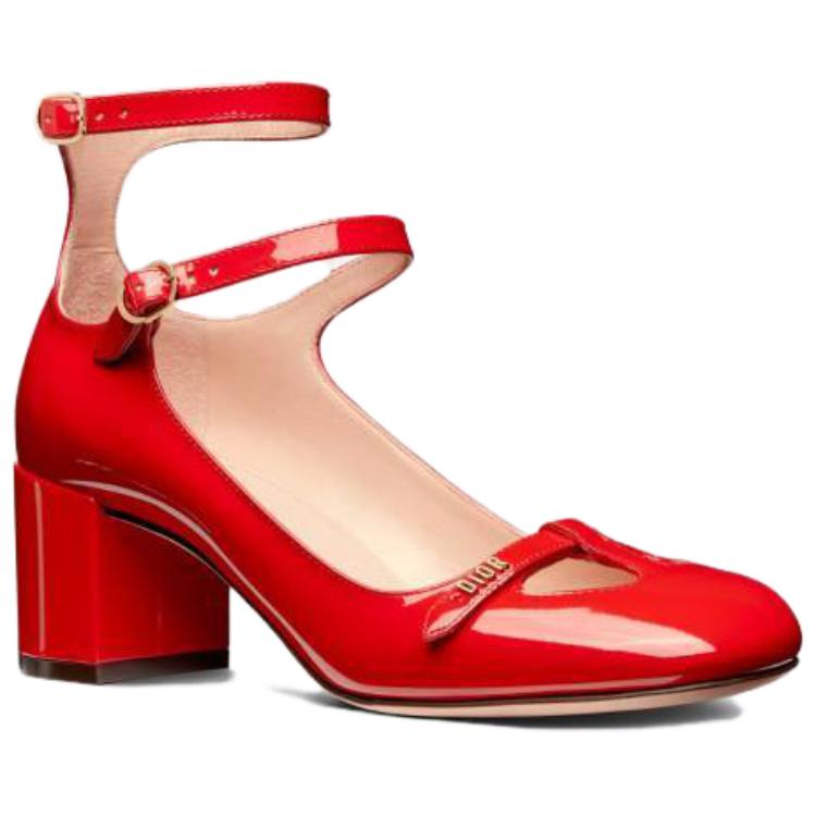 Lookbook (W) Dior Aime Leren Dubble Gesp Chunky Hoge Hak ''Rood'' KCV042VNI_S24R