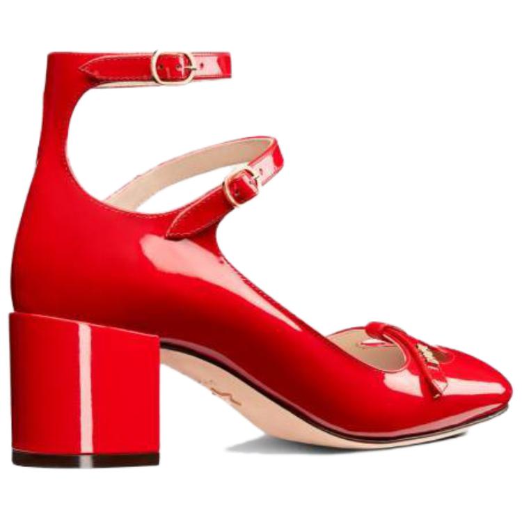 Shop (W) Dior Aime Kulit Tumit Tinggi Gancu Berkembar Tebal 'Merah' KCV042VNI_S24R