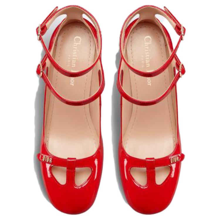 Purchase (W) Dior Aime Kulit Tumit Tinggi Gancu Berkembar Tebal 'Merah' KCV042VNI_S24R