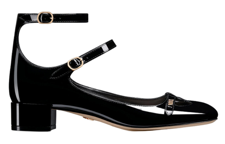Order (W) Dior Aime Patent Hitam 'Logo Buckle Flats' KDB805VNI_S900