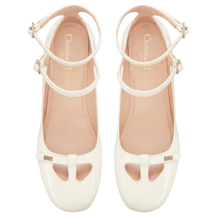 Shop (W) Dior Aime Kulit Lembu 'White Buckle Heel' Tumit Putih KDV042VNI_S03W