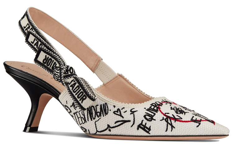 Order Dior迪奧 amour 棉布 刺繡 細跟 高跟鞋 女款 米白色