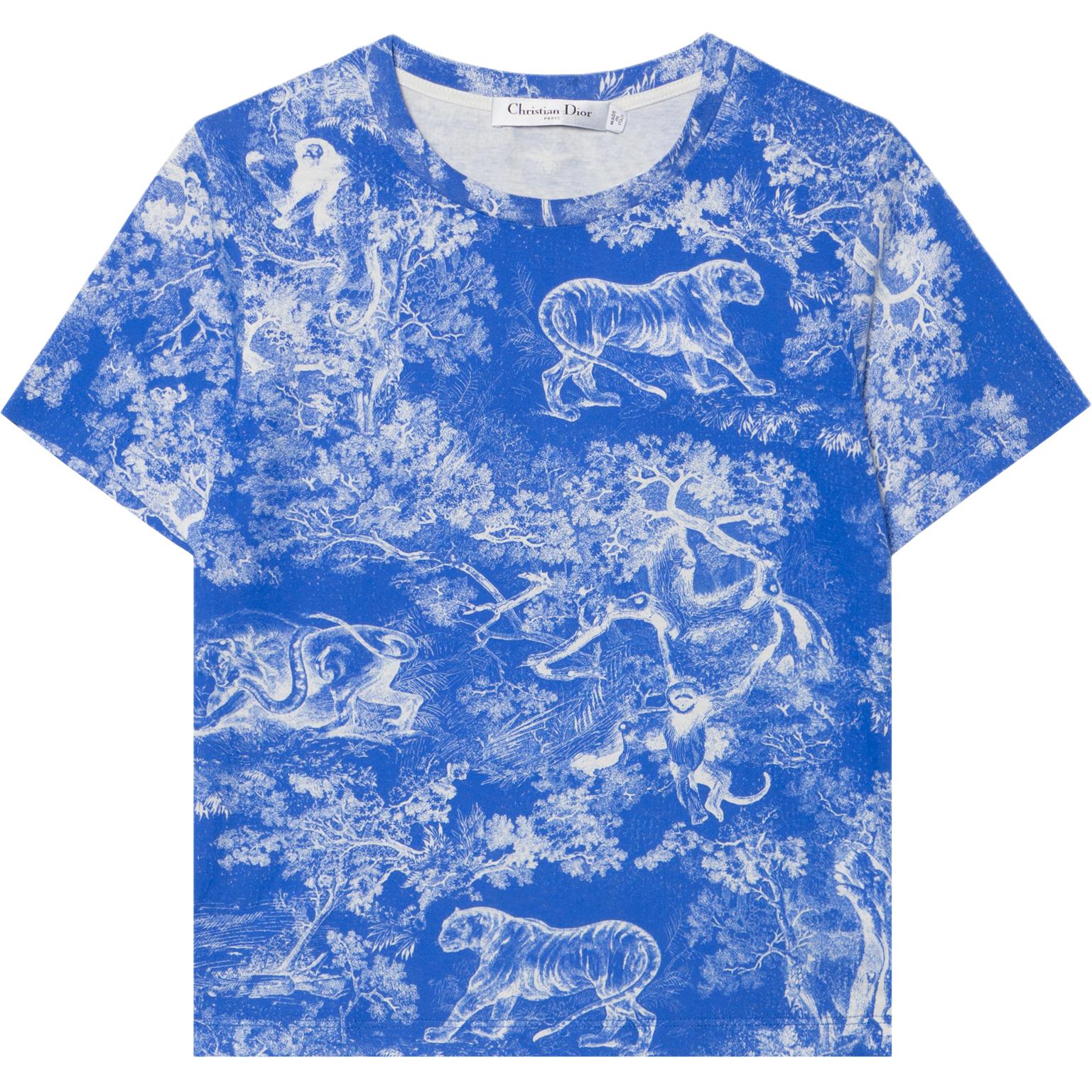 Buy (W) DIOR 动物印花圆领套头衫 FW22 蓝色T恤 223T19A4498-X5881