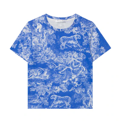 (Women) DIOR Animal Print Crewneck Pullover FW22 T-Shirt Blue 223T19A4498-X5881