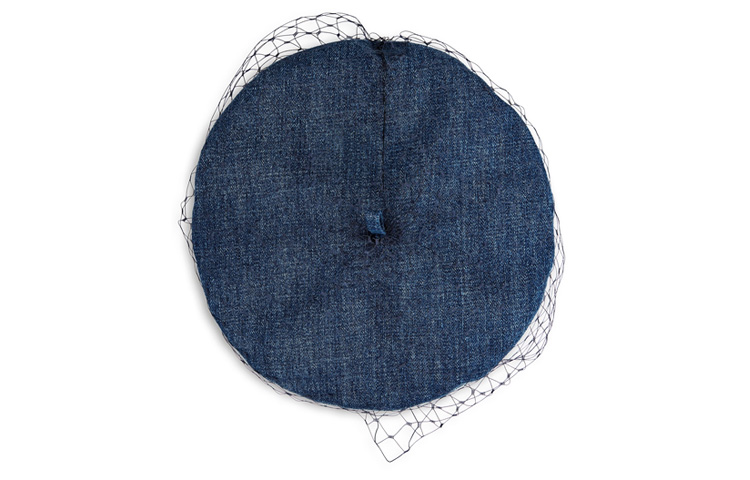 (Women) Dior Arty Cotton Denim Beret with Veil Blue Parisian Style Hat. 86ATY910G132-C525