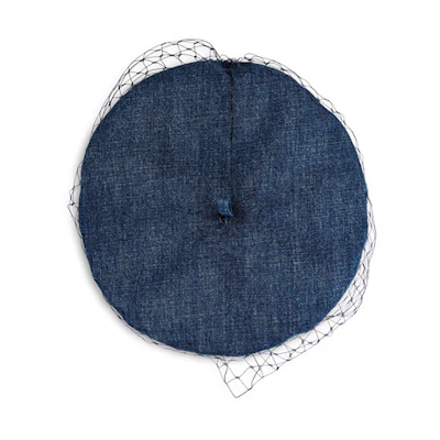 (Women) Dior Arty Cotton Denim Beret with Veil Blue Parisian Style Hat. 86ATY910G132-C525