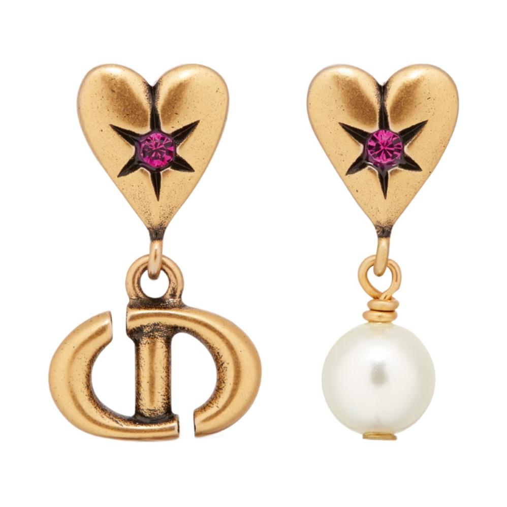 Order (Women) DIOR Asymmetric Gold Earrings with Metal, Faux Pearls, and Crystals for Women. E3330WOMCY