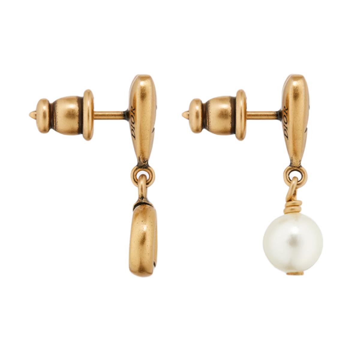 Shop (Women) DIOR Asymmetric Gold Earrings with Metal, Faux Pearls, and Crystals for Women. E3330WOMCY
