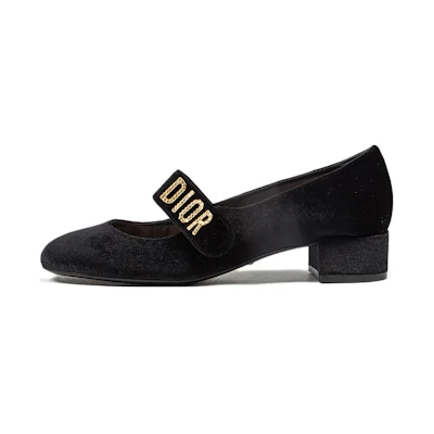 (W) Dior Baby-D 'Black Calfskin Mid-Low Heel'
