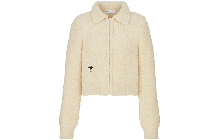 (Women) Dior Beige Jacket with Bee Embroidery Long Sleeve Casual Short Coat 154V05AM114-X0810