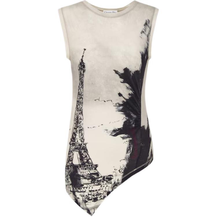(Women) Dior Beige Sleeveless Tank Top with Architectural Print 443T26B4538-X9480