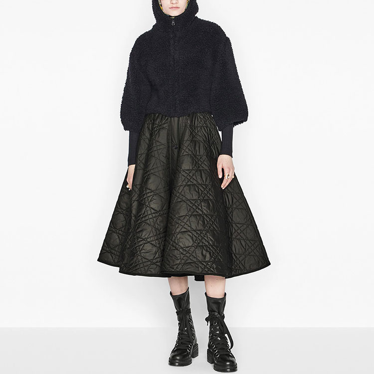 Shop (W) DIOR 黑色格紋A字扣環中長裙 新款休閒時尚裙款 157J67A2827-X9000