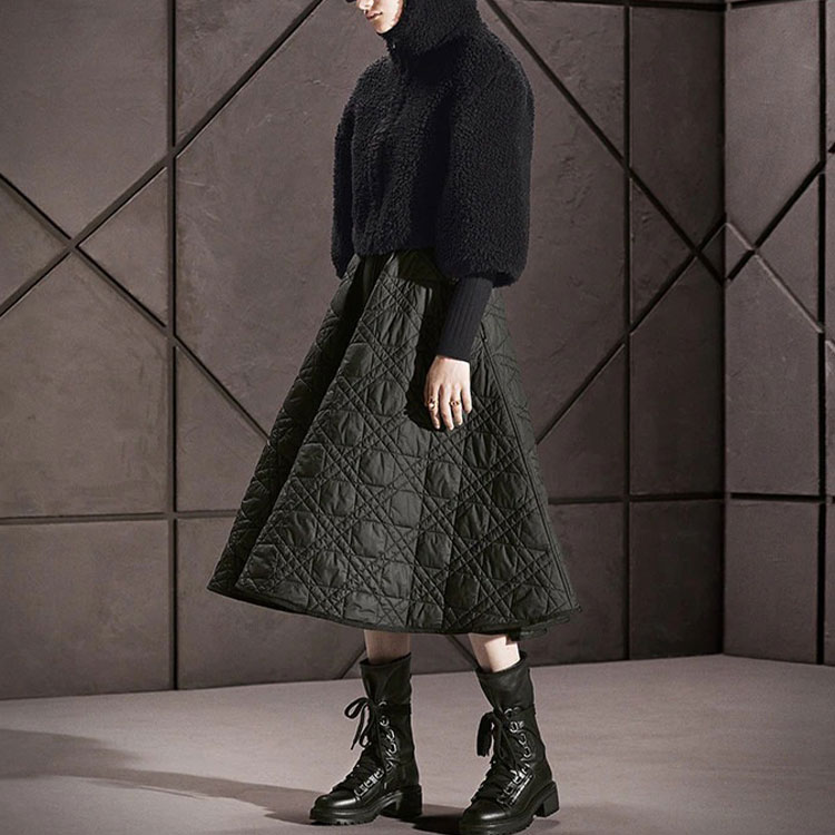 Details for (W) DIOR 黑色格紋A字扣環中長裙 新款休閒時尚裙款 157J67A2827-X9000