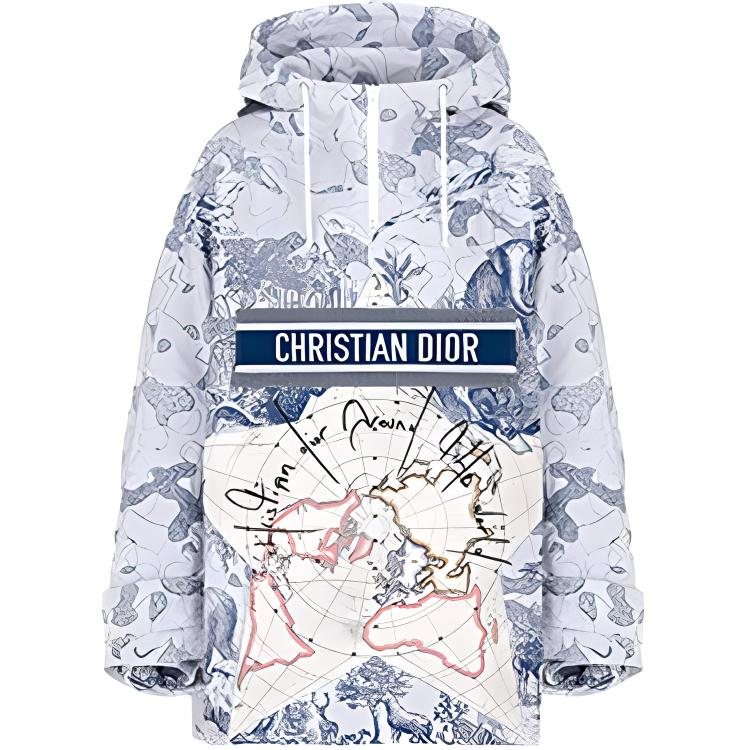 (Women) DIOR Blue & White Hooded Map Print Drawstring Jacket 047C10A2863X-5882