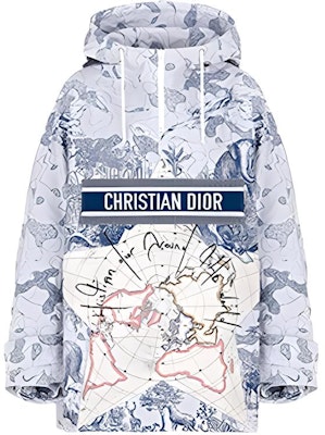 (Women) DIOR Blue & White Hooded Map Print Drawstring Jacket 047C10A2863X-5882 Buy (Women) DIOR Blue & White Hooded Map Print Drawstring Jacket 047C10A2863X-5882